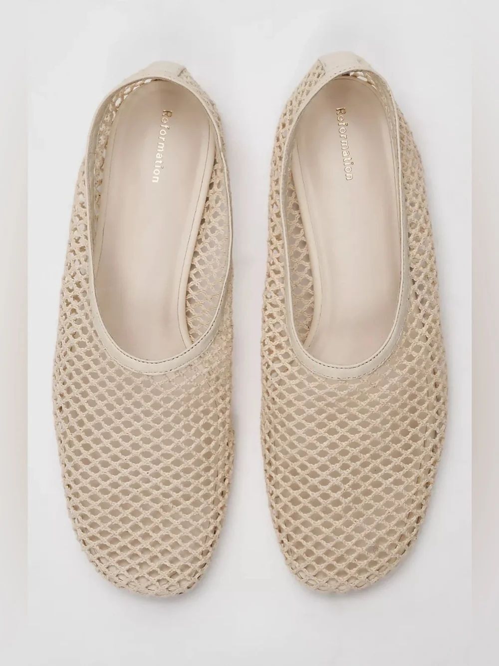 Reformation Britt Netted Ballet Flats Beige Size 9.5